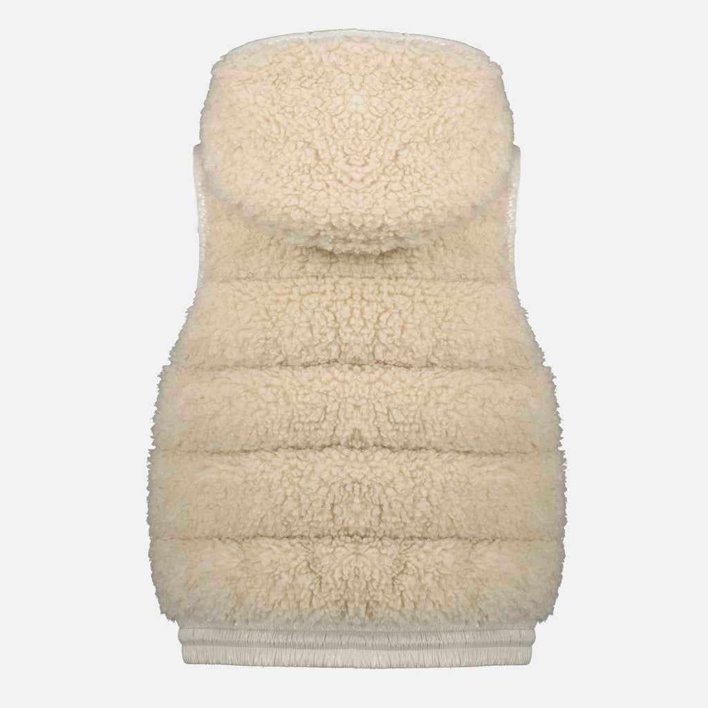Moncler Grenoble jacket, beige sleeveless jacket, quilted jacket, Autumn-Winter 2025, adjustable hood jacket