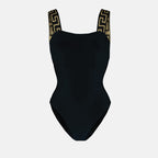 Immagine del costume da bagno in Lycra nera Greca di Versace per donne - Stagione Autunno-Inverno 2024 - Vista frontale