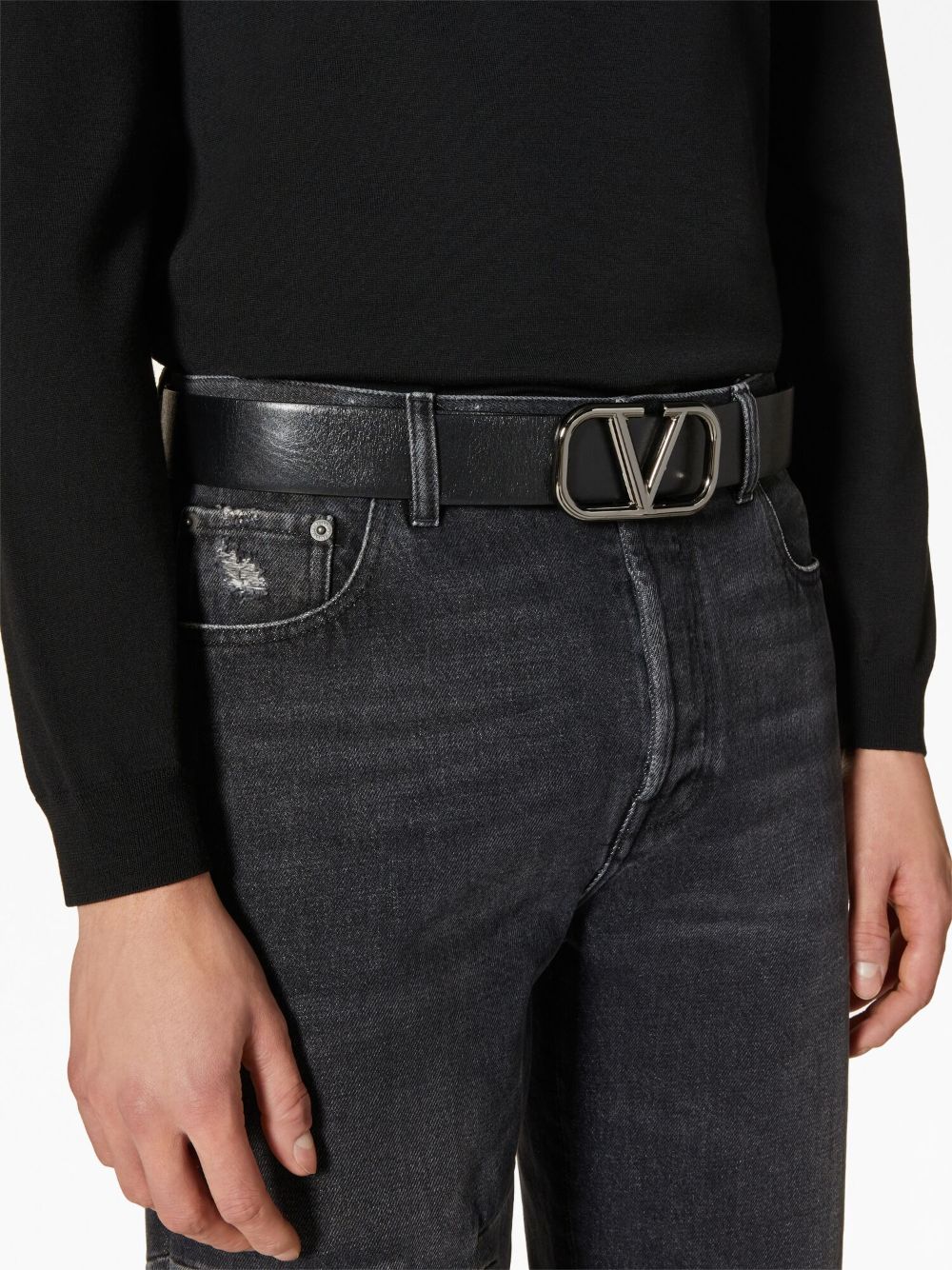 Valentino Garavani, VLogo belt, luxury men's belt, designer leather belt, black leather belt