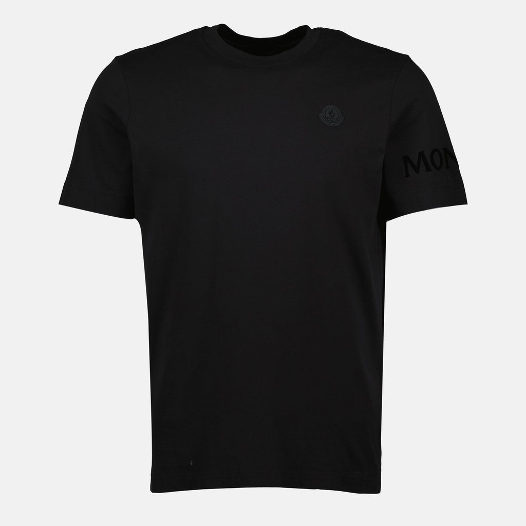 Moncler t-shirt, black logo tee, cotton jersey t-shirt, fall winter collection, men's casual wear