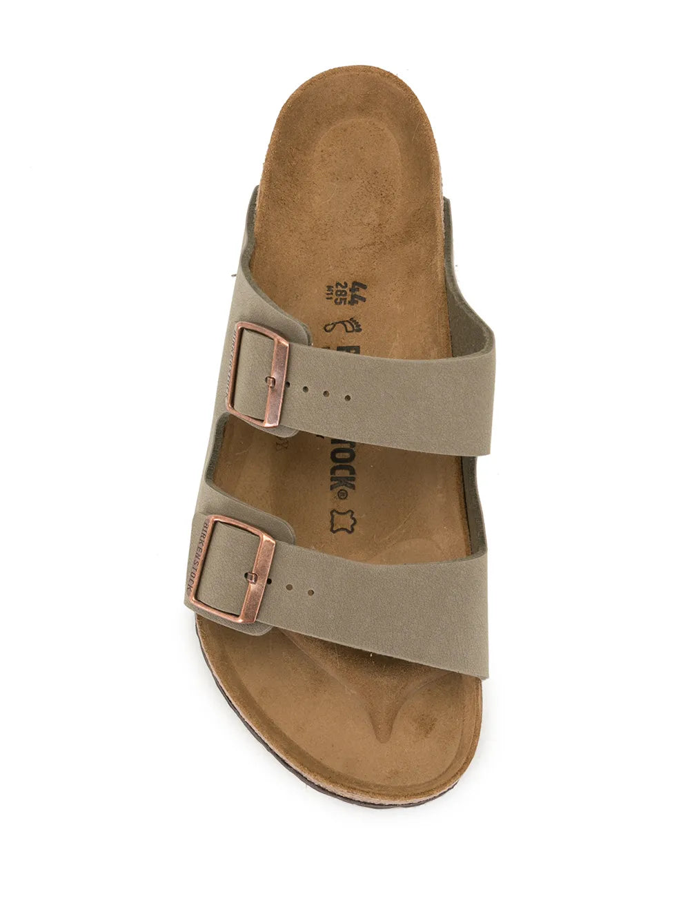 Birkenstock sandals, Arizona slides, synthetic leather sandals, taupe footwear, luxury comfort