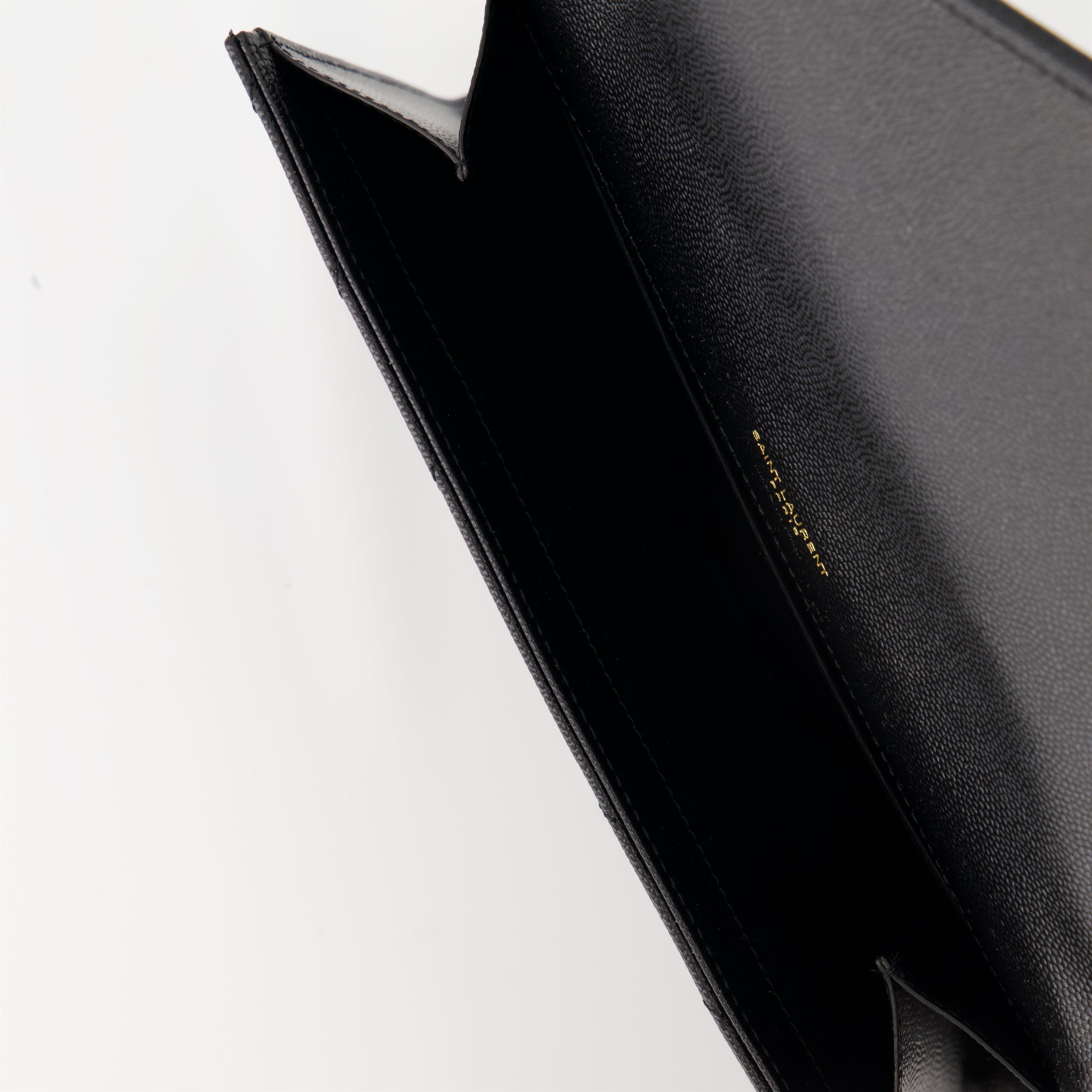 Cassandre pouch, Saint Laurent accessory, black leather pouch, designer handbag, stylish wristlet