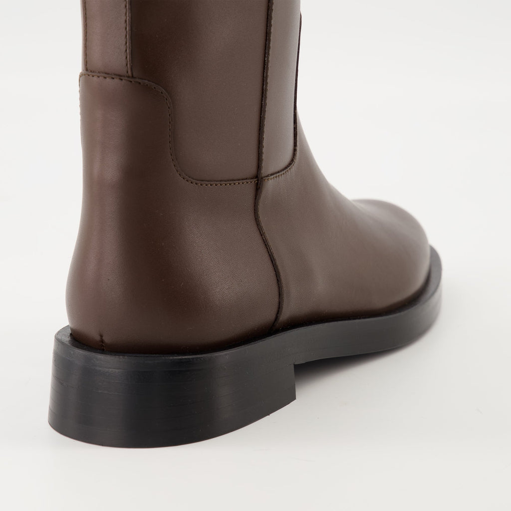 VLogo boots, Valentino Garavani, brown leather boots, designer footwear, elegant boots
