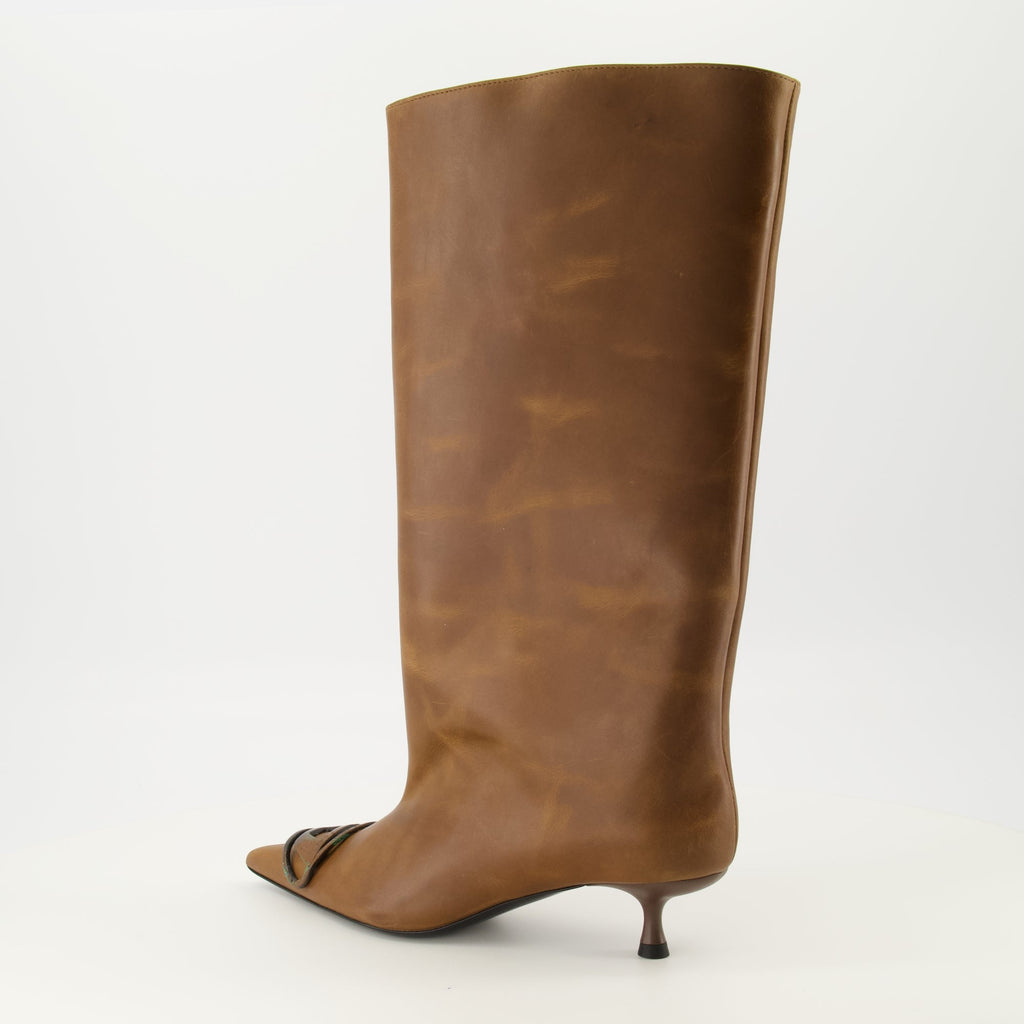 Diesel D-Venus boots, brown leather boots, slip-on boots, worn effect footwear, quality Italian boots