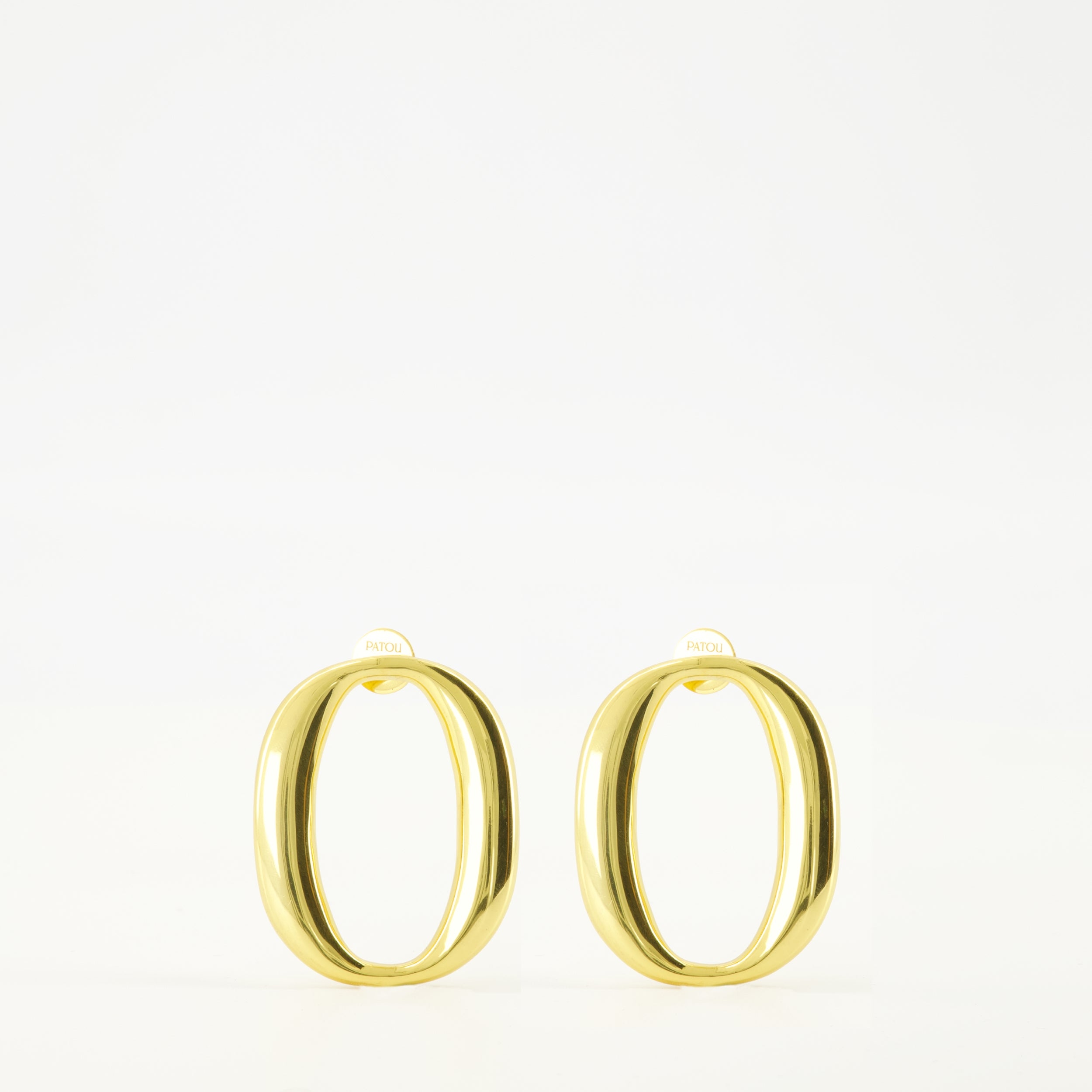 gold earrings, oval earrings, Patou accessories, brass jewelry, elegant earrings