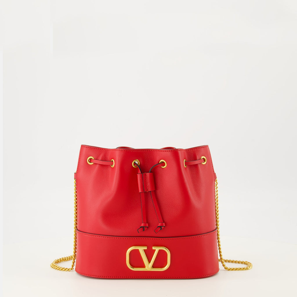 Imagem da Mini Bolsa Balde Vermelha de Valentino Garavani para Mulheres - Temporada Primavera-Verão 2026 - Vista Frontal