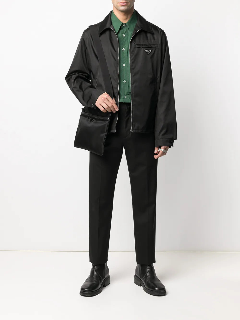 Prada jacket, black nylon jacket, men's outerwear, sustainable fashion, Spring-Summer 2025 collection