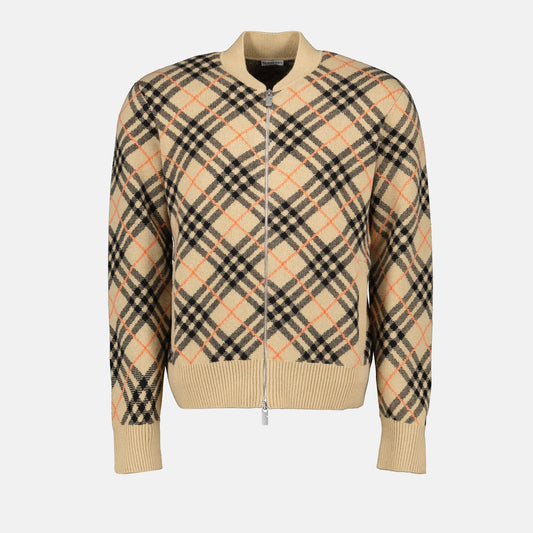 cashmere bomber jacket, Burberry check pattern, autumn-winter outerwear, men's luxury fashion, designer jackets