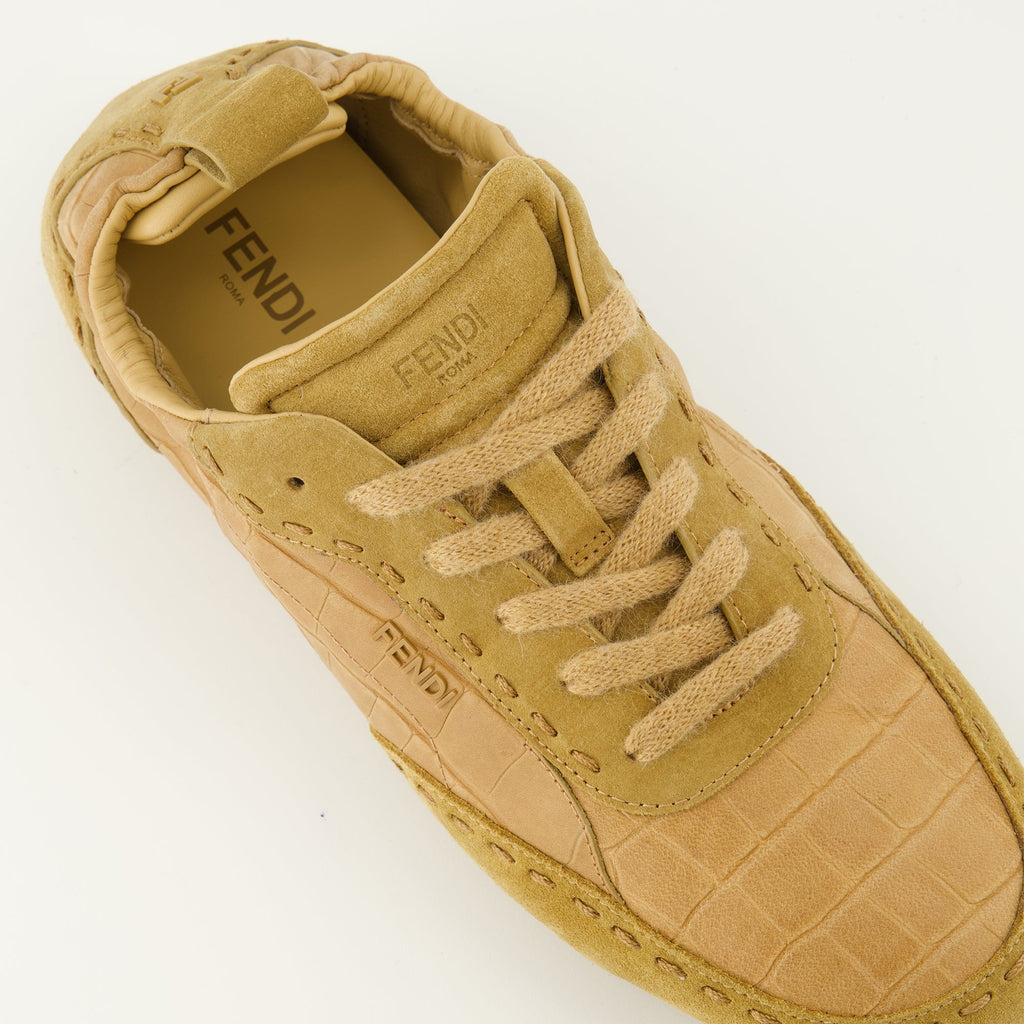 Fendi sneakers, brown sneakers, calf leather shoes, autumn-winter collection, fashion footwear