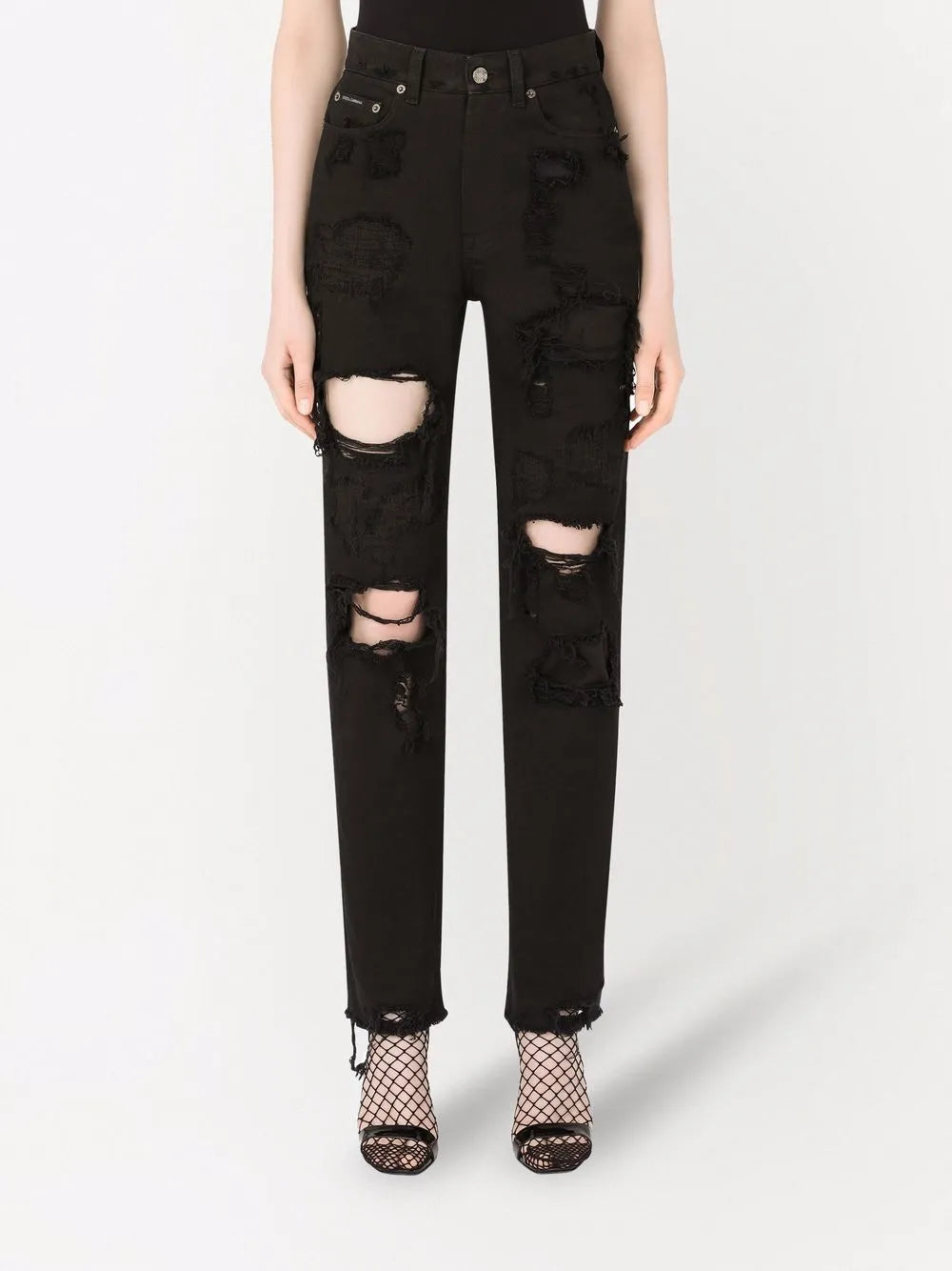 Black straight-leg jeans with logo plaque