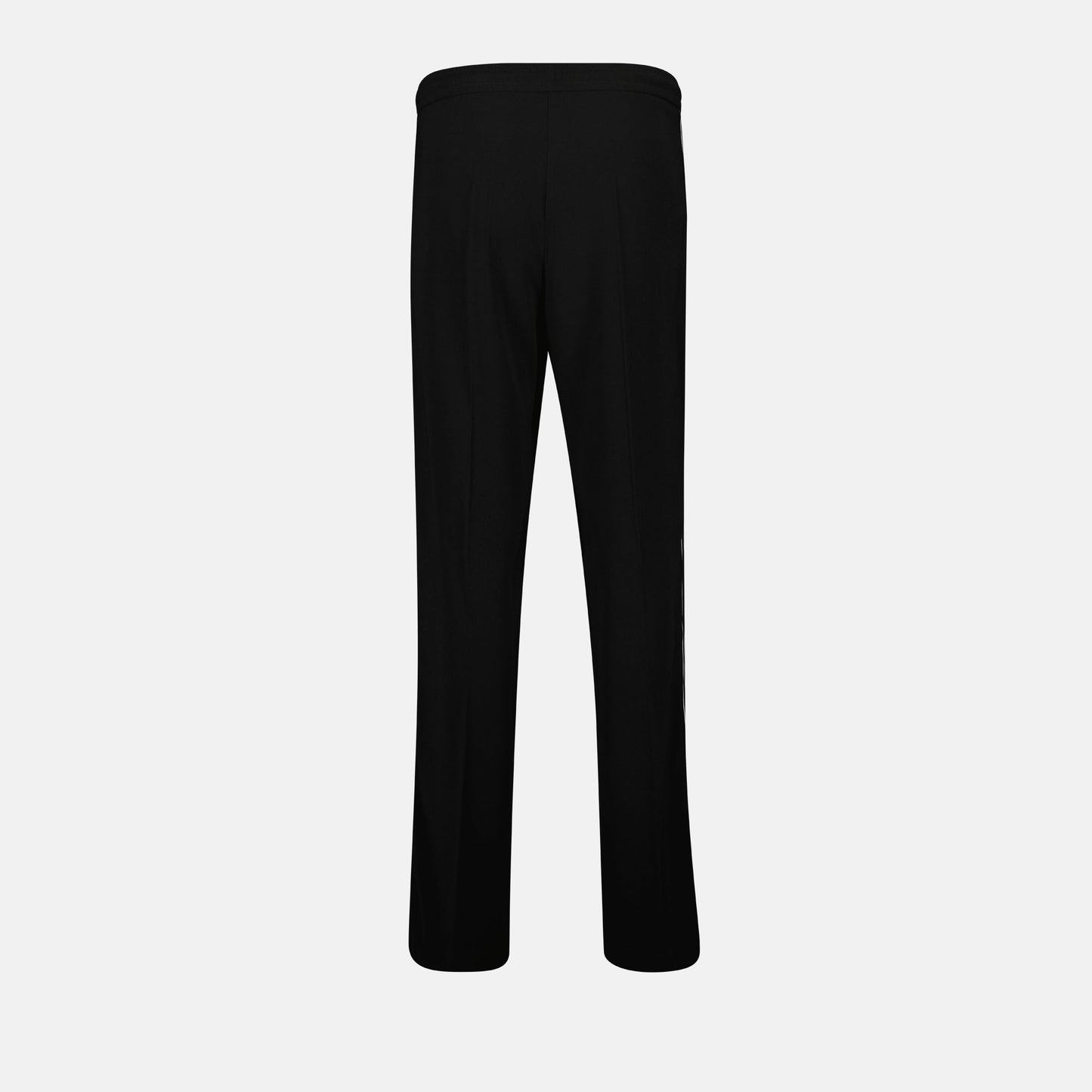 1. Black satin track pants
2. Straight-leg trousers
3. Moncler track pants
4. Branded side stripes
5. Fall winter fashion