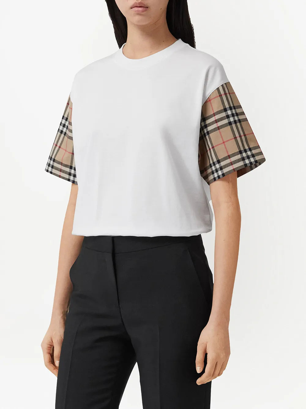 Burberry T-shirt, Women's luxury T-shirt, Carrick Burberry, Designer T-shirt, Burberry Check sleeves