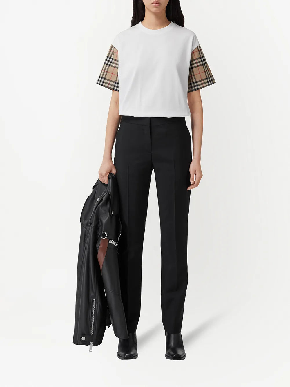 Burberry T-shirt, Women's luxury T-shirt, Carrick Burberry, Designer T-shirt, Burberry Check sleeves