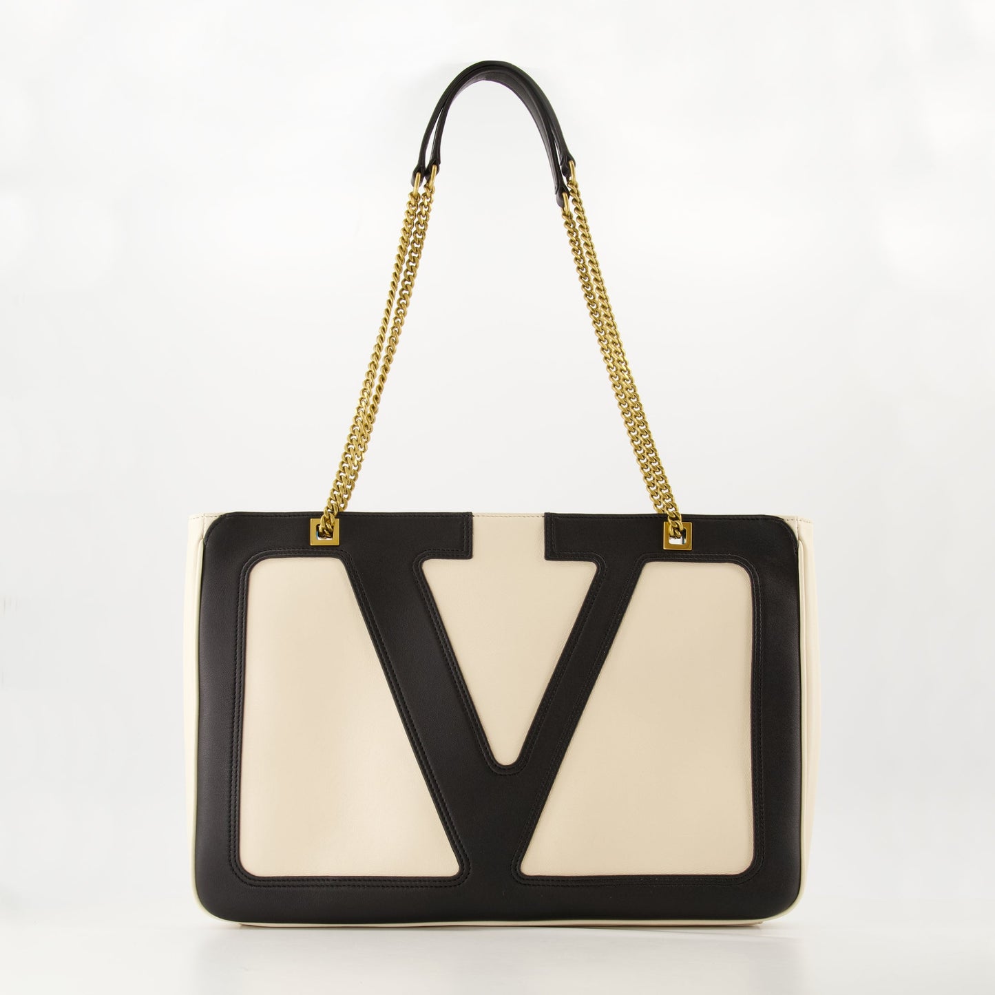 Viva Superstar tote, Valentino Garavani, lamb leather bag, black beige handbag, luxury purse