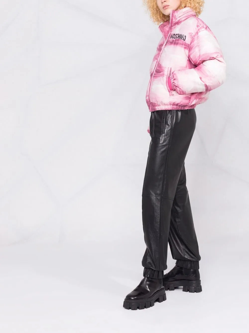 Moschino, Paint Print Jacket, Women’s Outerwear, Luxury Puffer Jacket, Designer Fashion