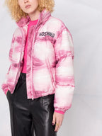 Moschino, Paint Print Jacket, Women’s Outerwear, Luxury Puffer Jacket, Designer Fashion