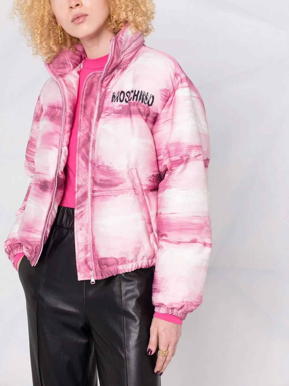 Moschino, Paint Print Jacket, Women’s Outerwear, Luxury Puffer Jacket, Designer Fashion