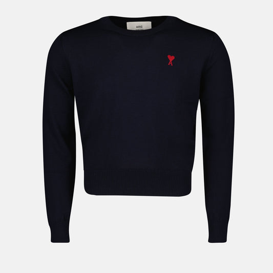 AMI Paris, navy sweater, crewneck sweater, Autumn-Winter 2024, wool sweater