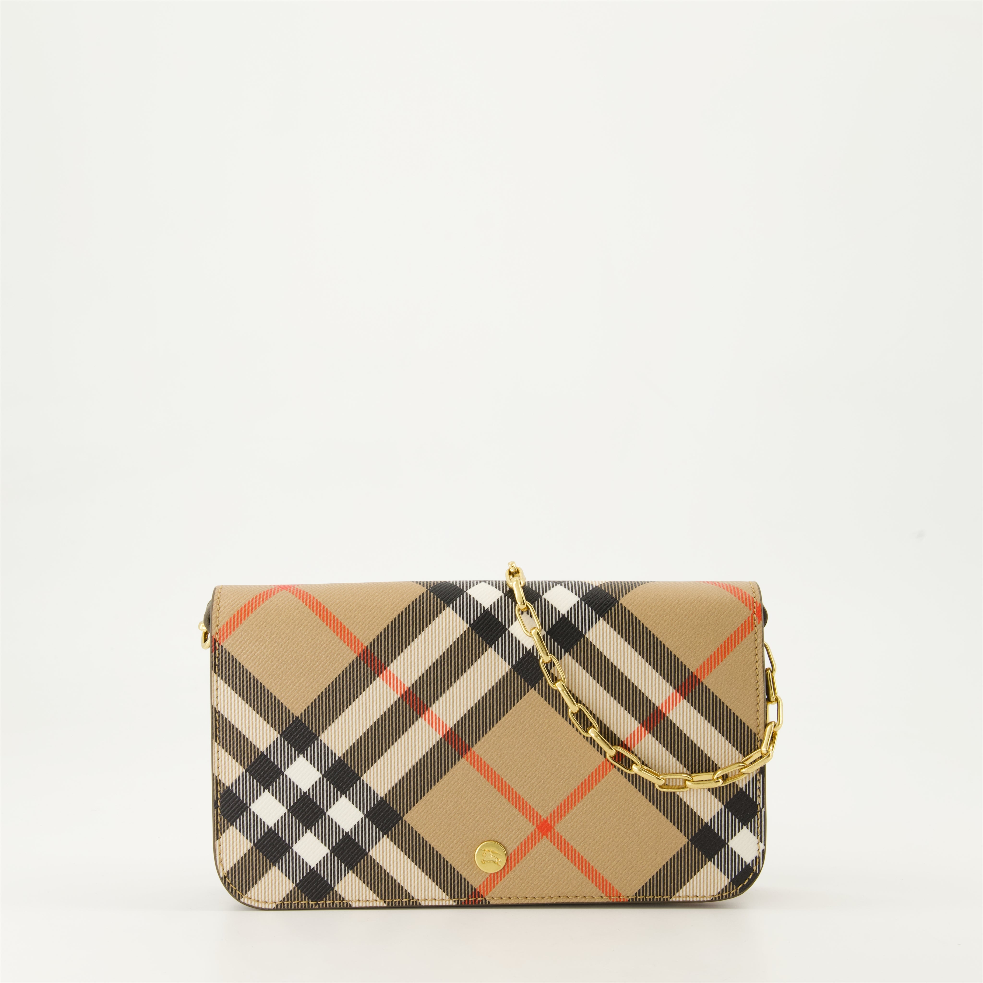 Check Leather and Canvas Wallet with Chain Burberry Women WE IN STYLE