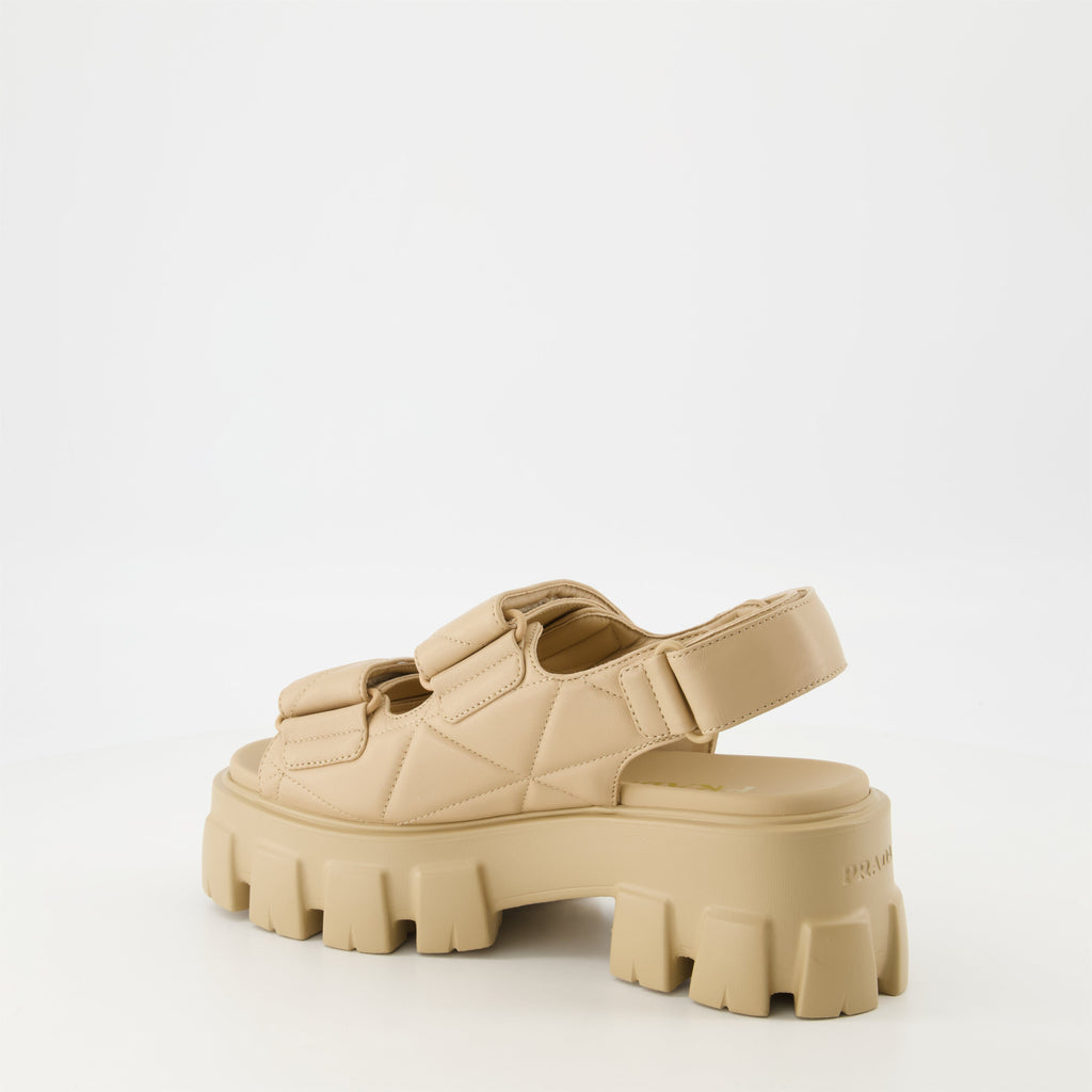 quilted leather sandals, Prada sandals, summer footwear, adjustable sandals, casual style