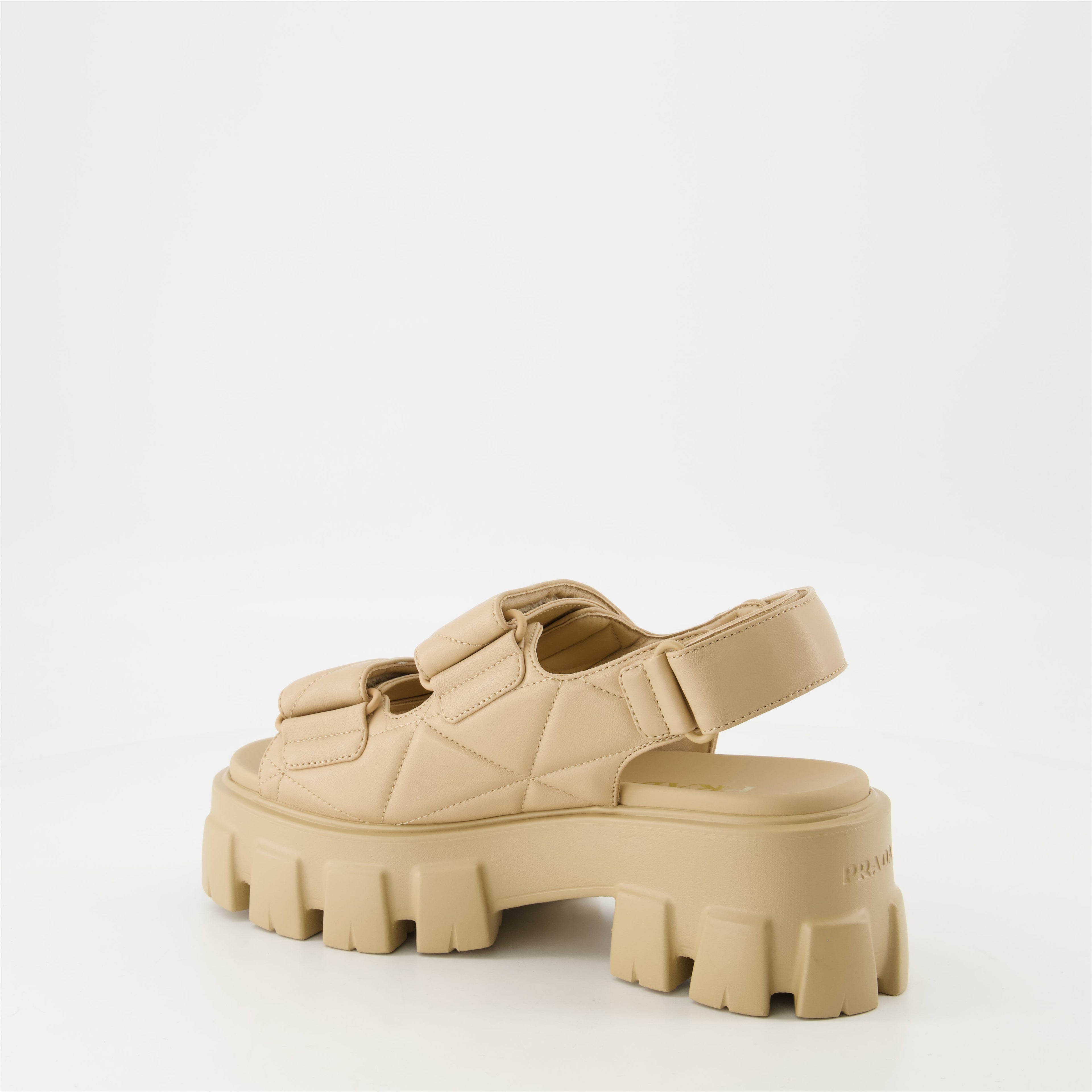 quilted leather sandals, Prada sandals, summer footwear, adjustable sandals, casual style