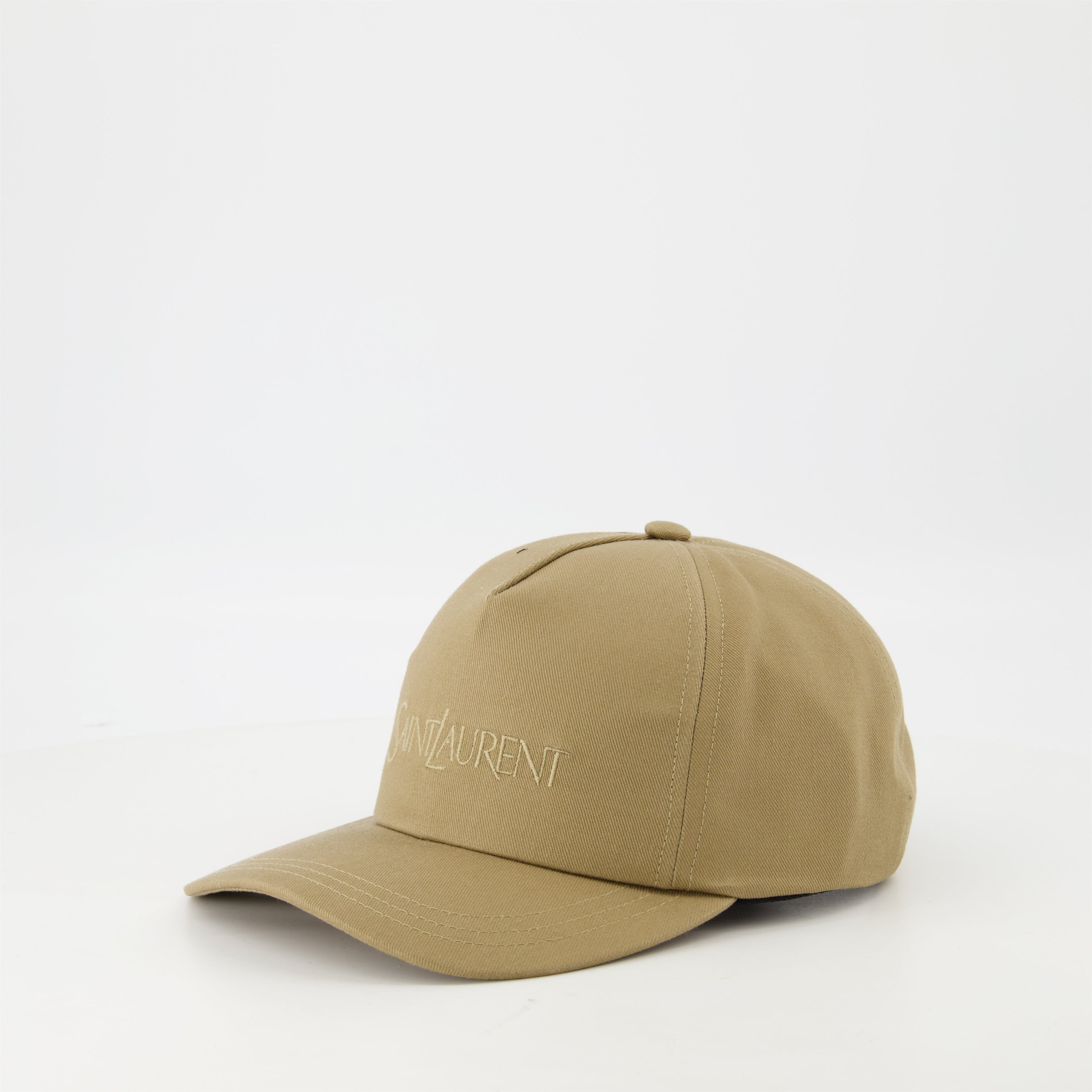 beige cotton cap, SAINT LAURENT accessories, embroidered cap, adjustable strap cap, Spring-Summer 2025