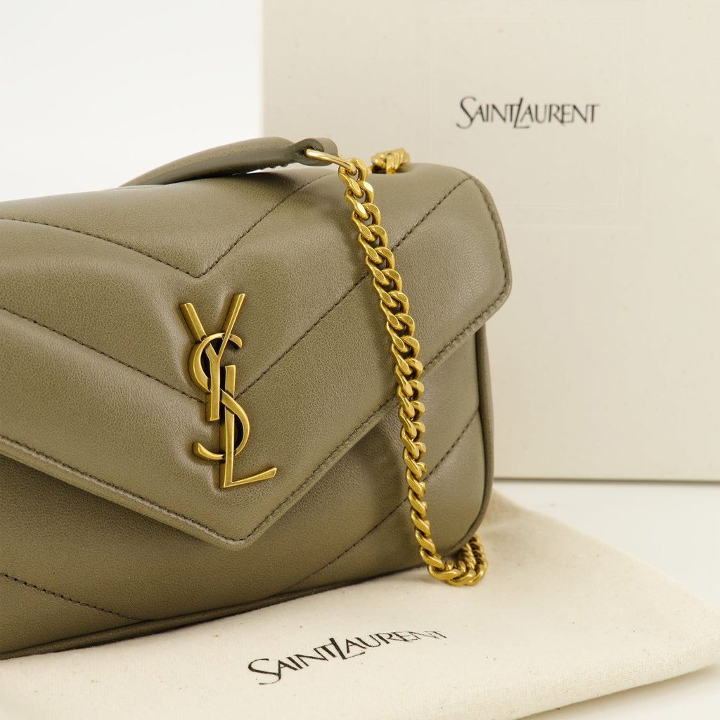 Borsa a spalla Loulou Mini in pelle color cachi