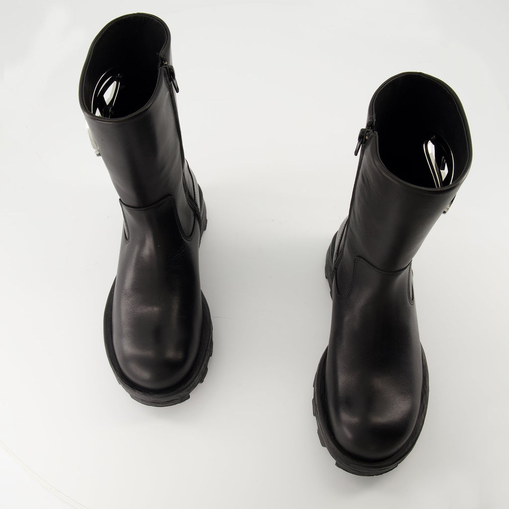 Diesel boots, black leather boots, D-Hammer BKR D W, women's footwear, autumn-winter collection