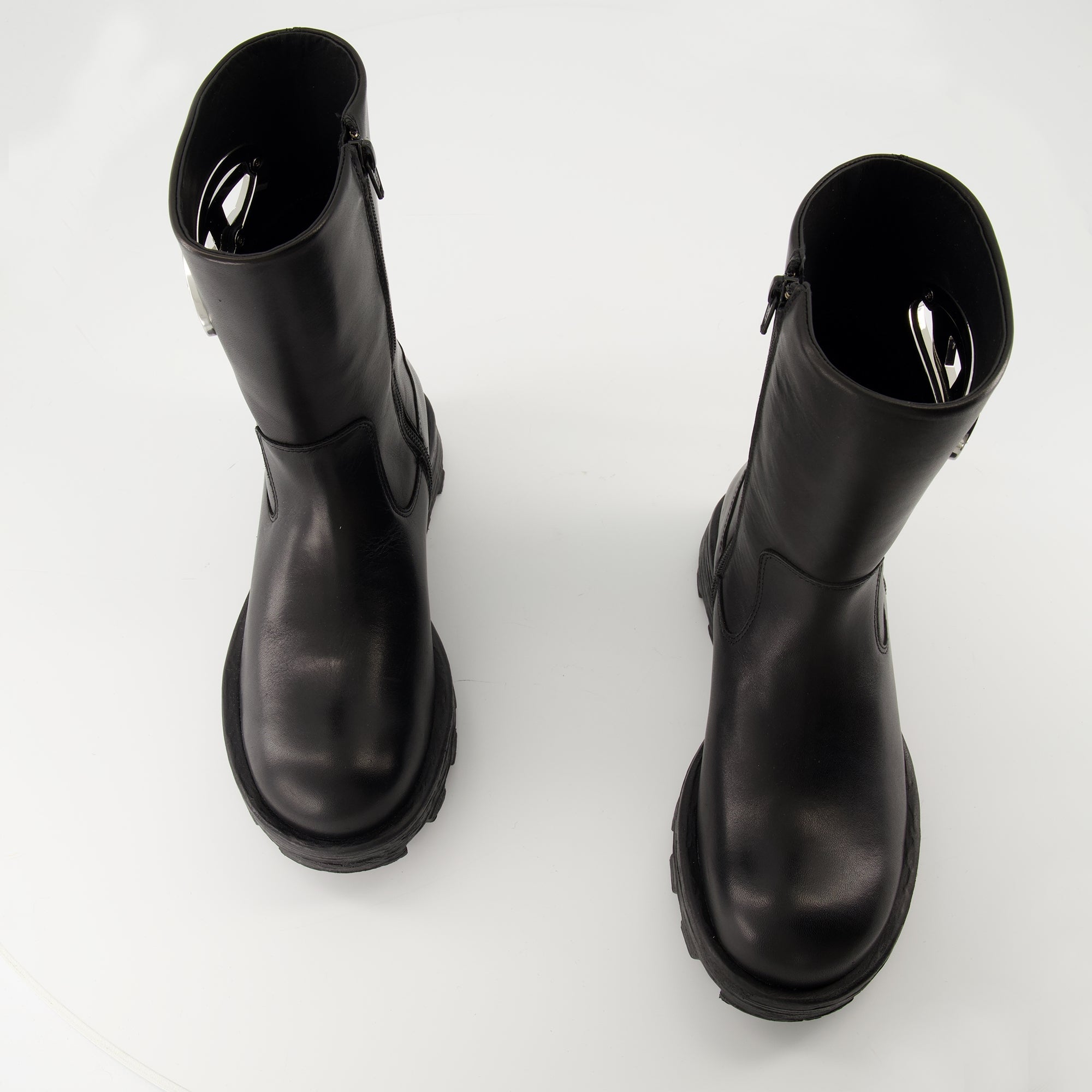 Diesel boots, black leather boots, D-Hammer BKR D W, women's footwear, autumn-winter collection