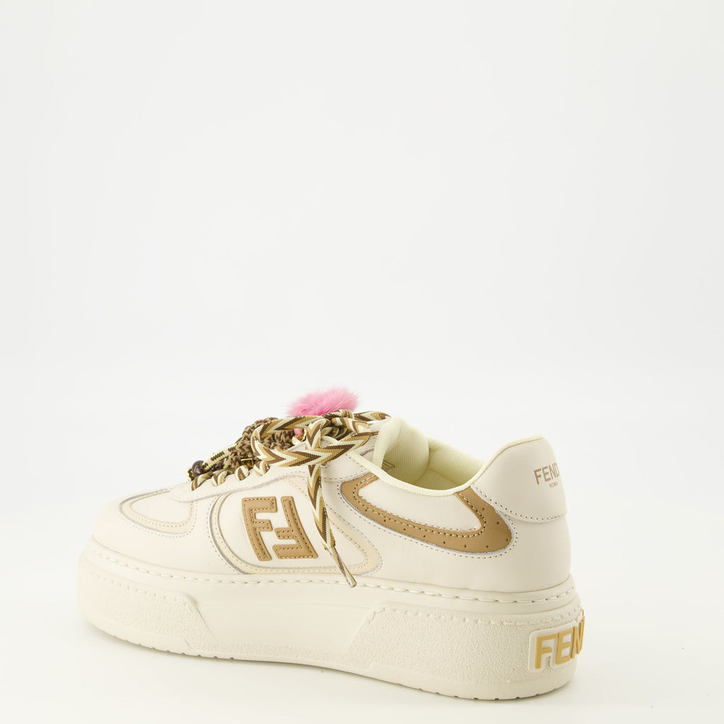 Fendi sneakers, platform sneakers, beige sneakers, calf leather footwear, non-slip sneakers