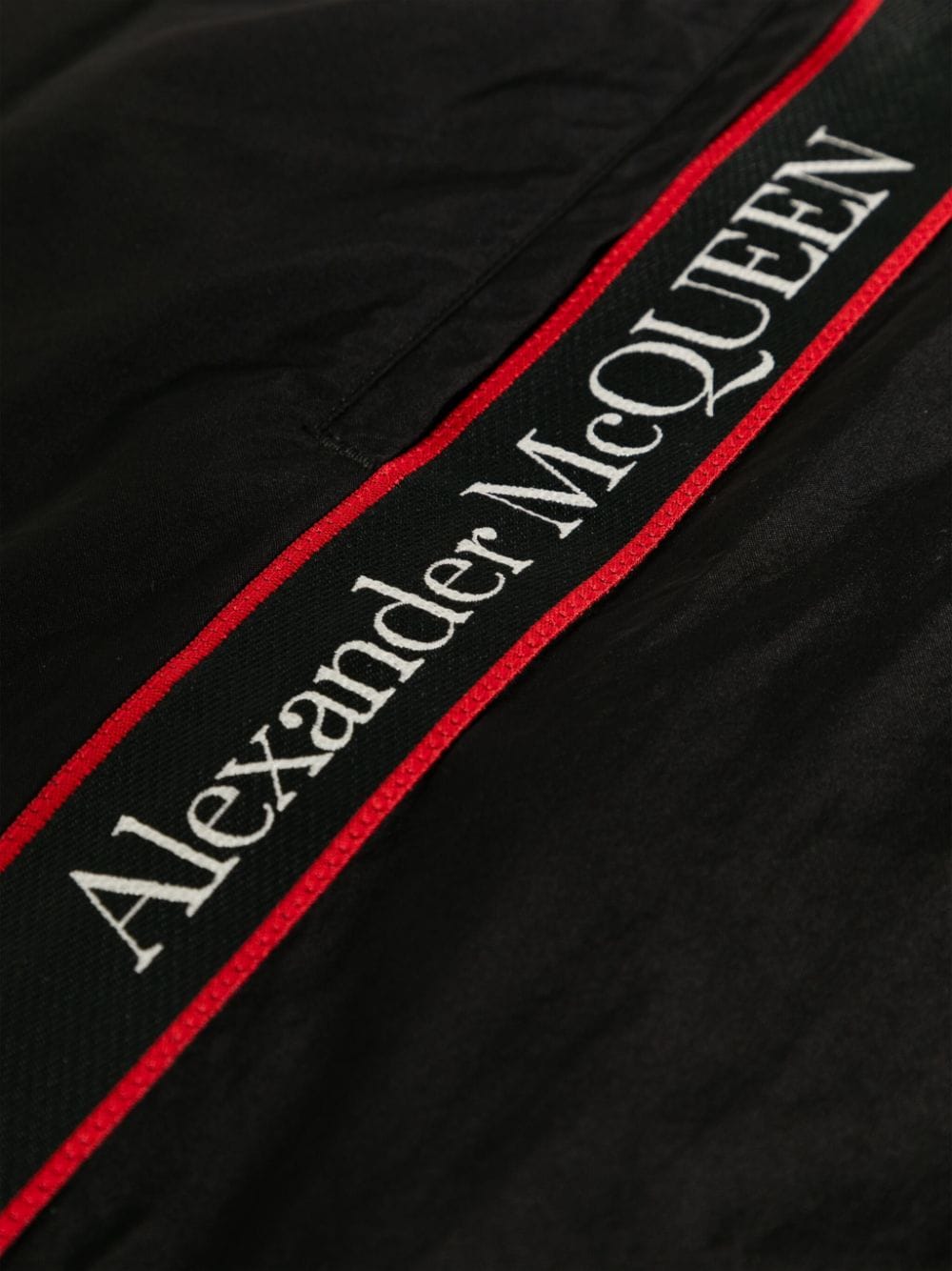 Alexander McQueen swim shorts, luxury swimwear, men's swim shorts, designer swim shorts, black logo swimwear