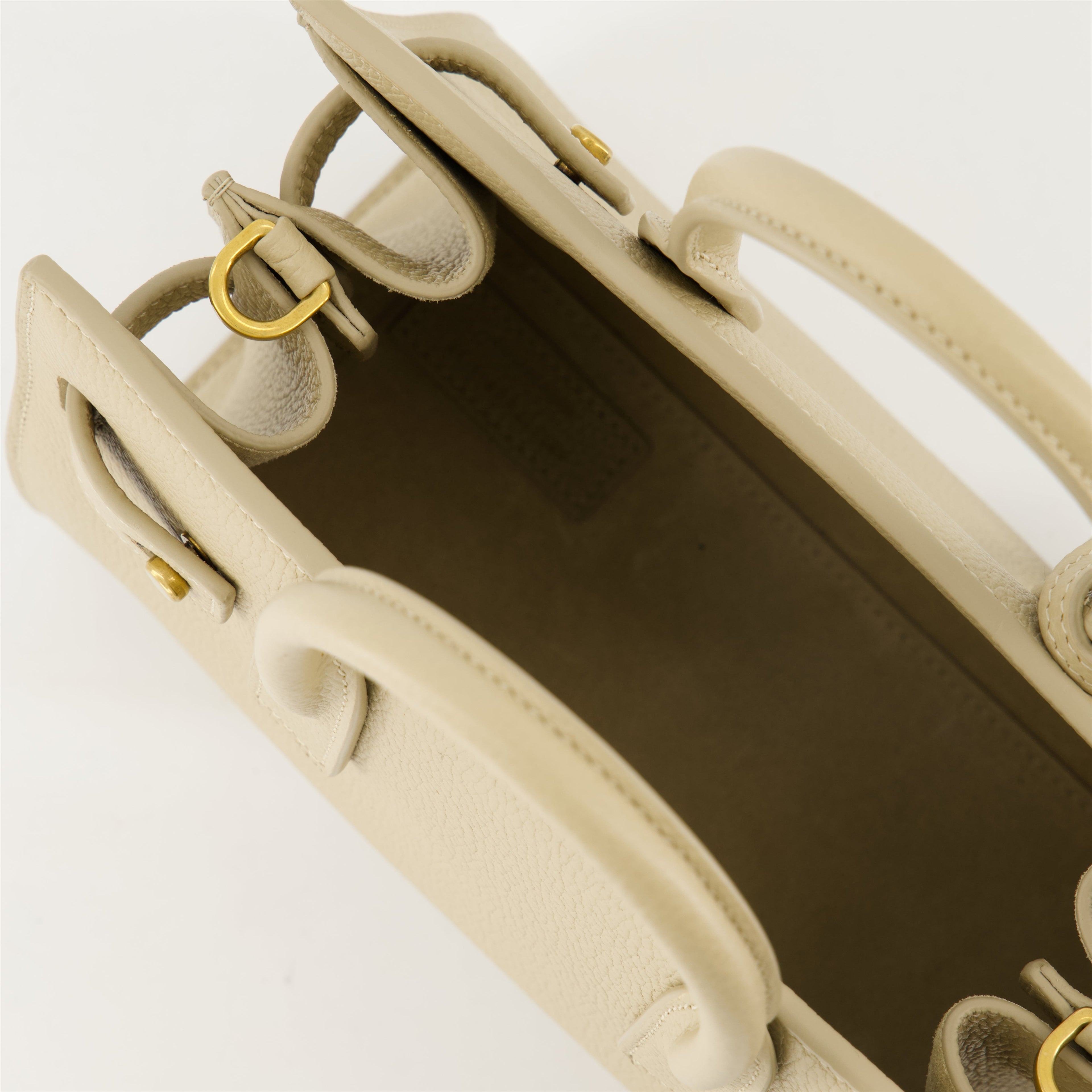 beige day bag, Saint Laurent bag, grained leather bag, designer accessories, elegant handbag