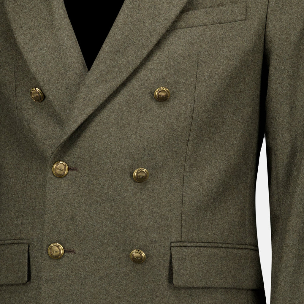Khakifarbener Wollblazer mit zweireihigem Verschluss