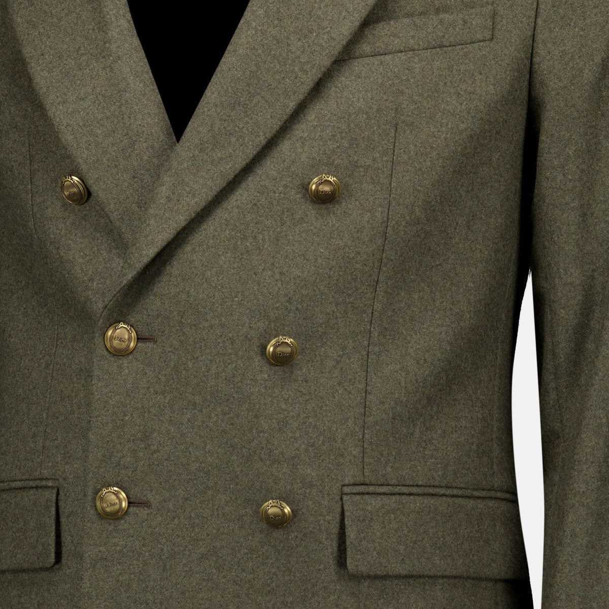 Khakifarbener Wollblazer mit zweireihigem Verschluss