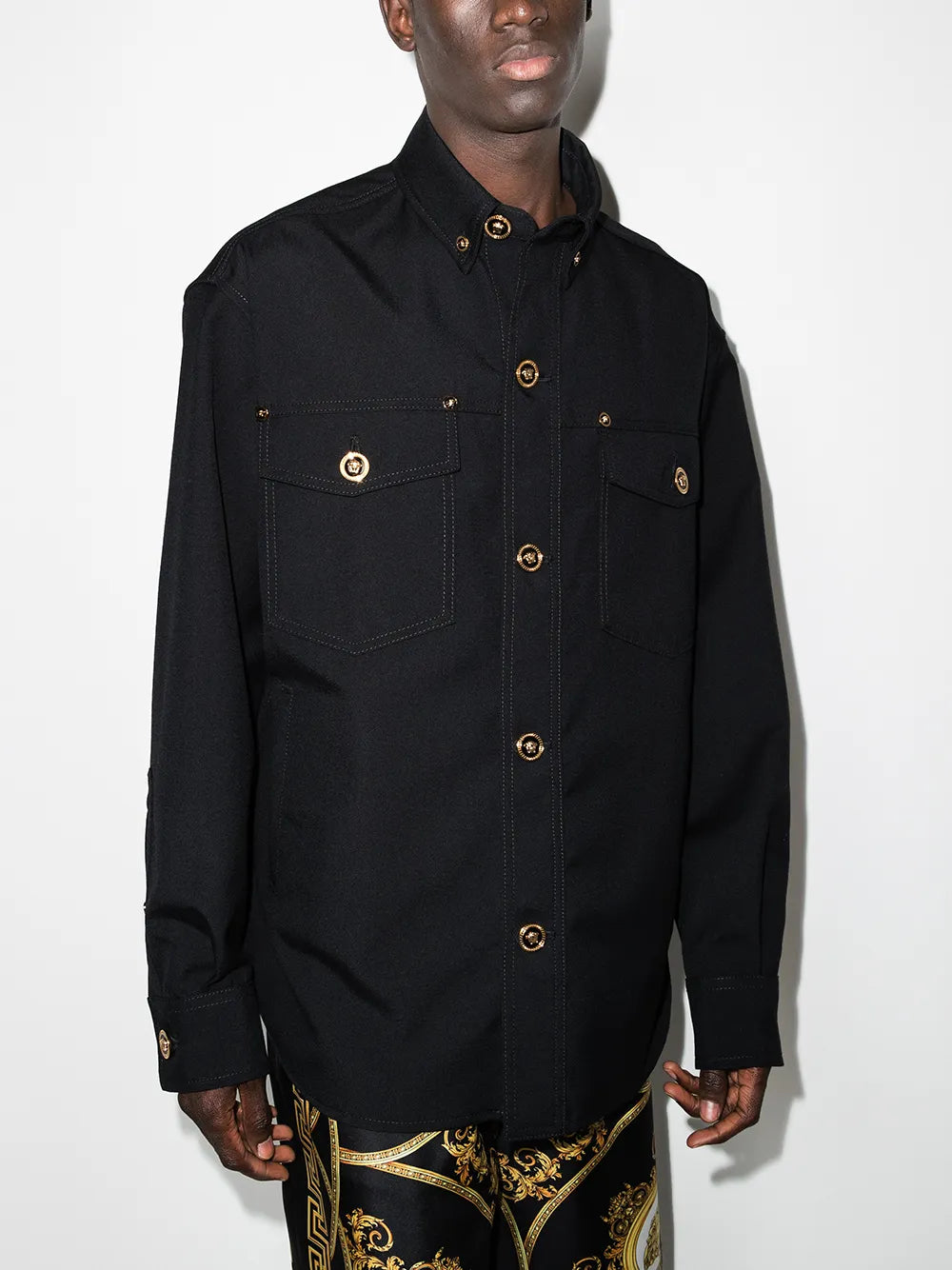 black wool overshirt, Versace Autumn-Winter 2024, luxury overshirt, classic collar, premium men's fashion
