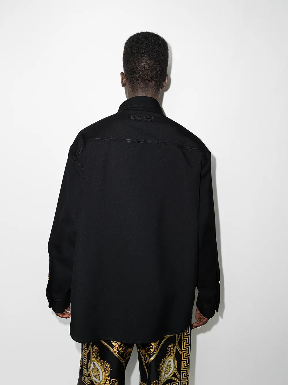 black wool overshirt, Versace Autumn-Winter 2024, luxury overshirt, classic collar, premium men's fashion