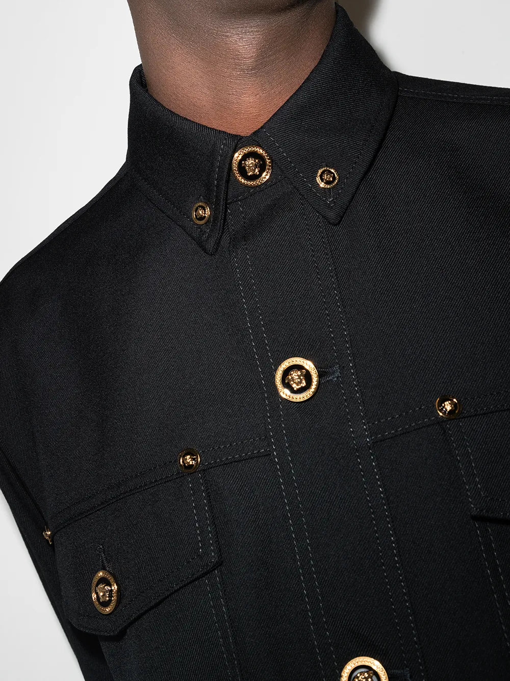 black wool overshirt, Versace Autumn-Winter 2024, luxury overshirt, classic collar, premium men's fashion