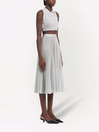 Prada crop-top, silver lurex, premium quality, luxury women's fashion, elegant attire