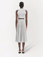 Prada crop-top, silver lurex, premium quality, luxury women's fashion, elegant attire