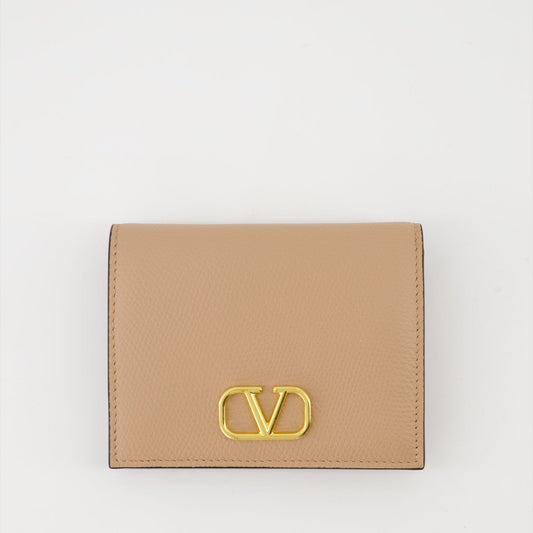 Valentino Garavani, VLogo, Signature Wallet, Beige Leather Wallet, Luxury Wallet