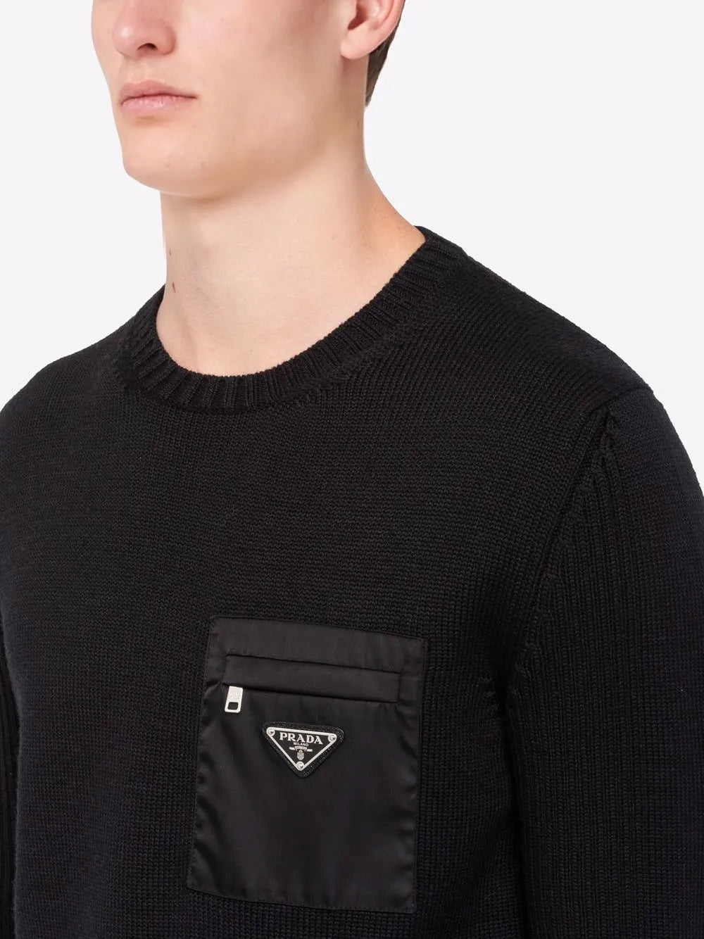 Black Wool and Re-Nylon Sweater