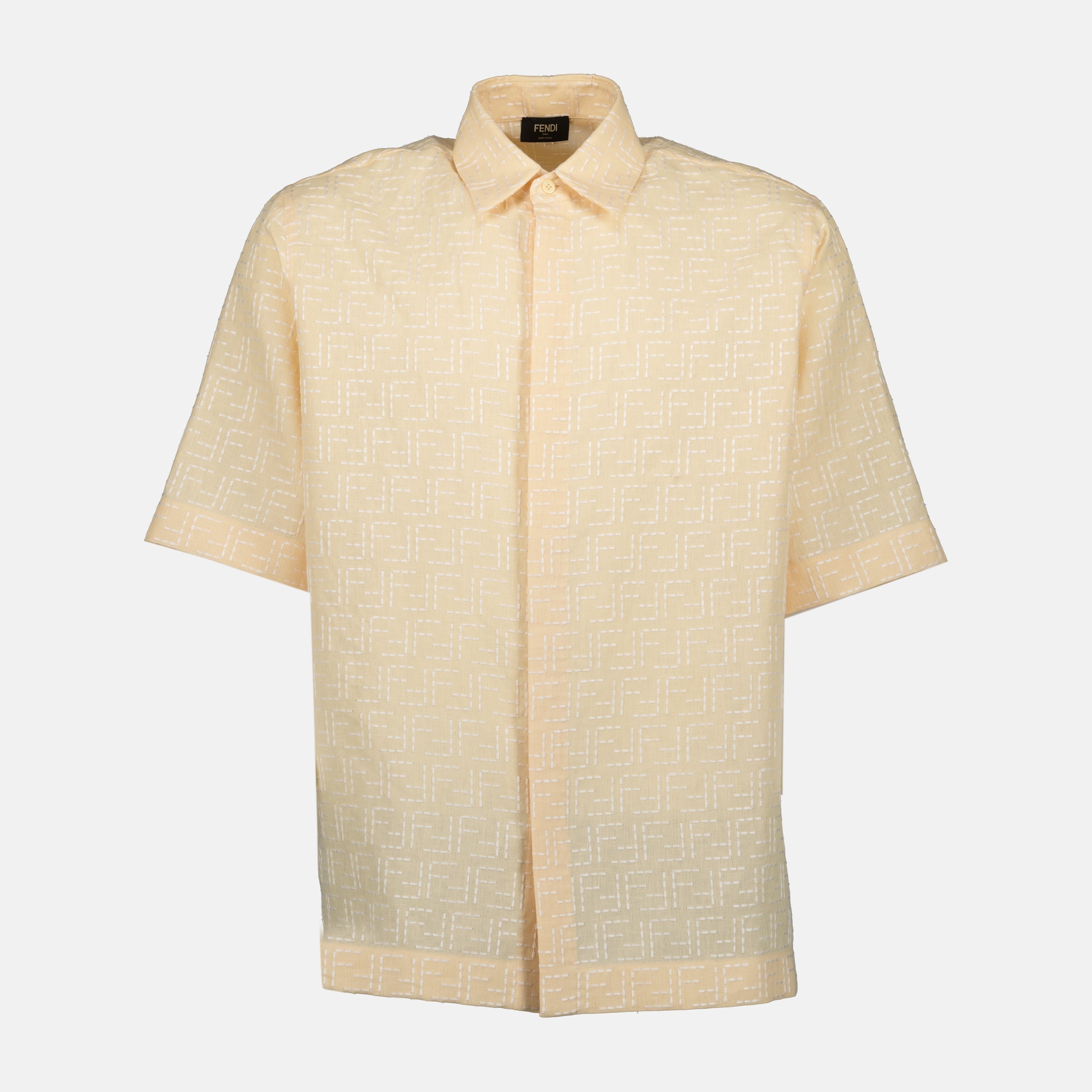 Fendi shirt, yellow linen shirt, jacquard shirt, classic collar shirt, Spring-Summer 2025 collection
