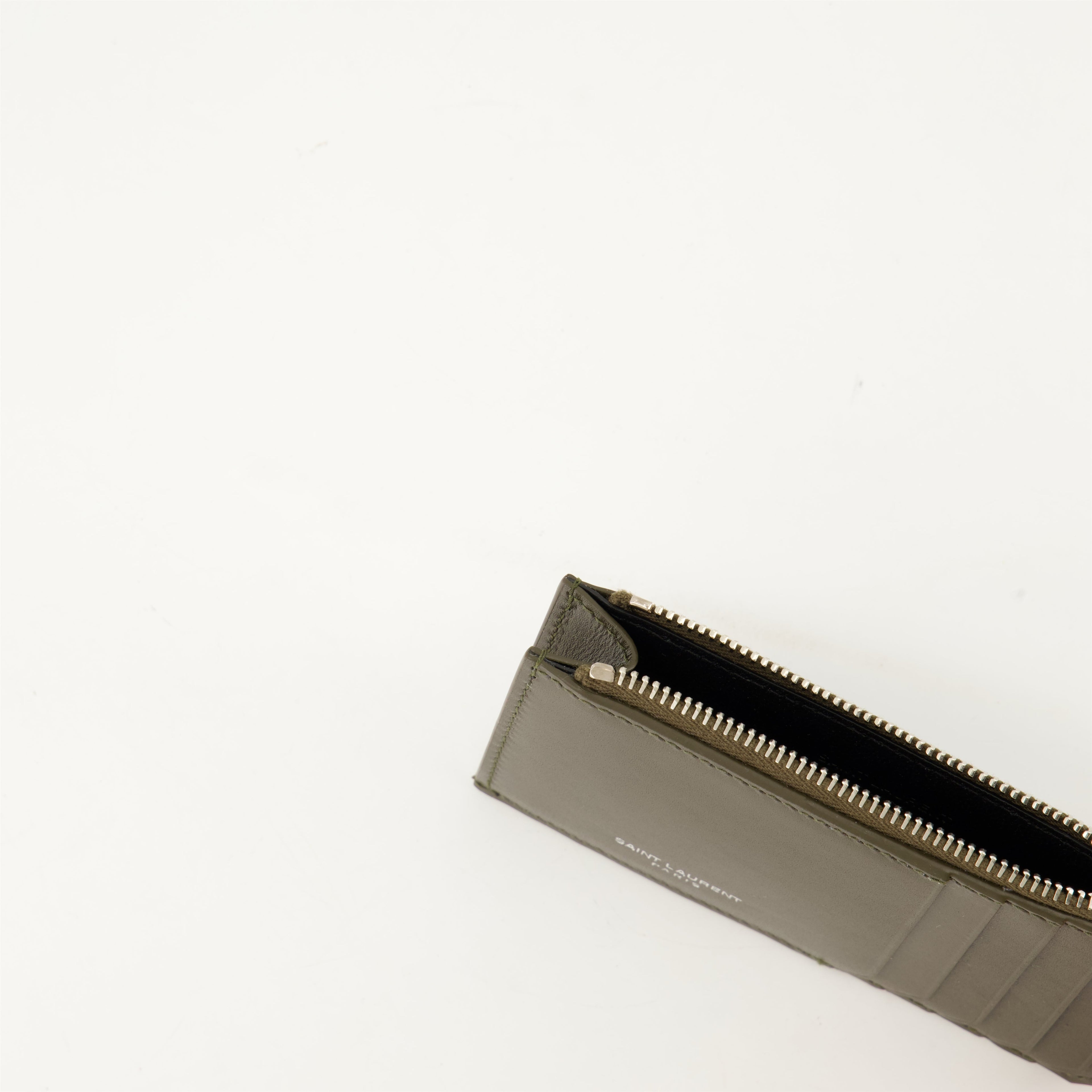 smooth leather card holder, green card holder, Saint Laurent accessory, luxury card holder, autumn winter 2024 accessories
