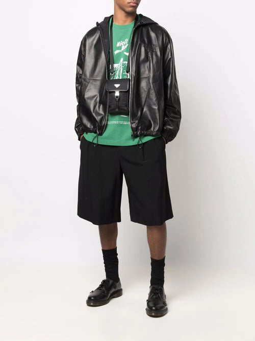 PRADAブラックレザーボンバージャケット サイズ48 Prada レザー ボンバージャケット | ブラック | FARFETCH JP