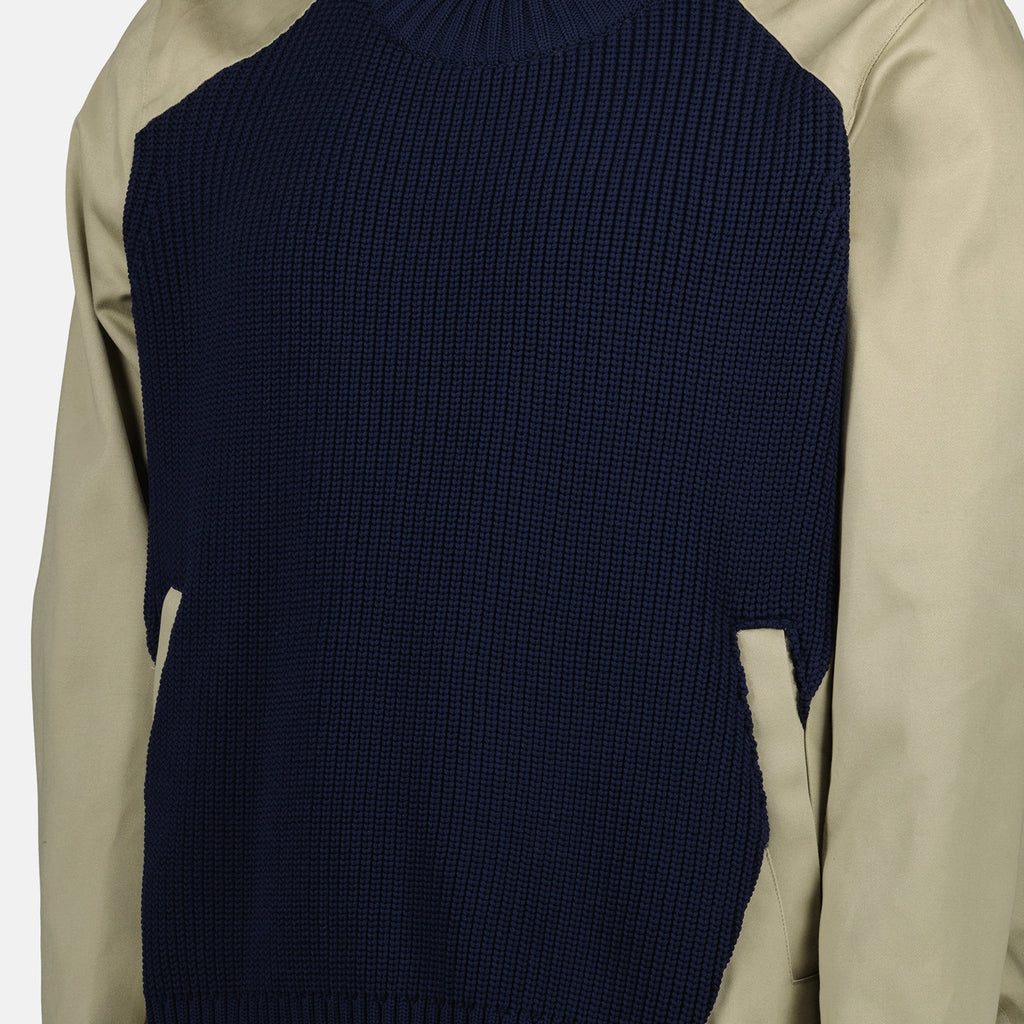 cotton blend sweater, oversized sweater, Sacai, tricolor design, men's fashion