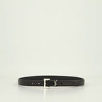 Image of Cassandre Buckle Leather Belt by Saint Laurent for Men - Season Autumn-Winter 2024 - Front View