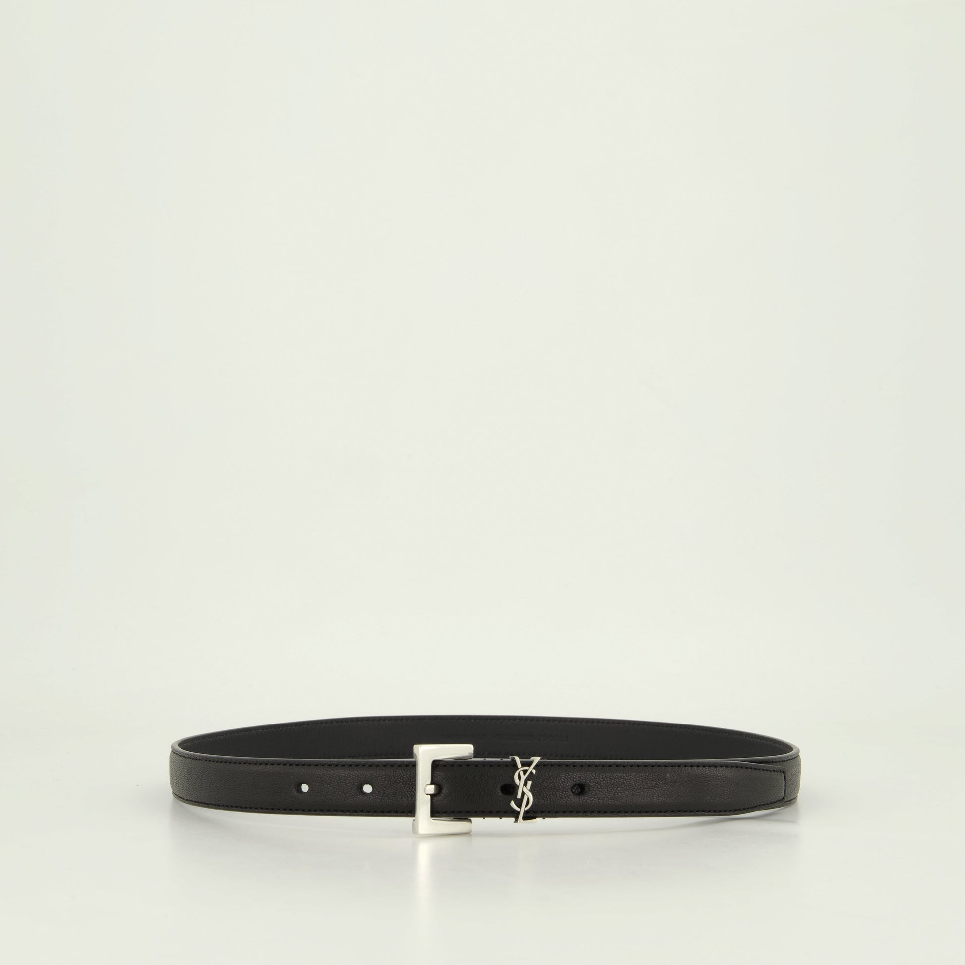 Cassandre belt, black leather belt, YSL buckle, adjustable belt, Saint Laurent accessory