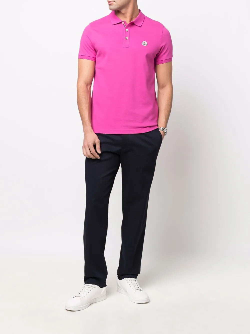 navy trousers, carrot fit trousers, Moncler trousers, cotton pants, stylish trousers