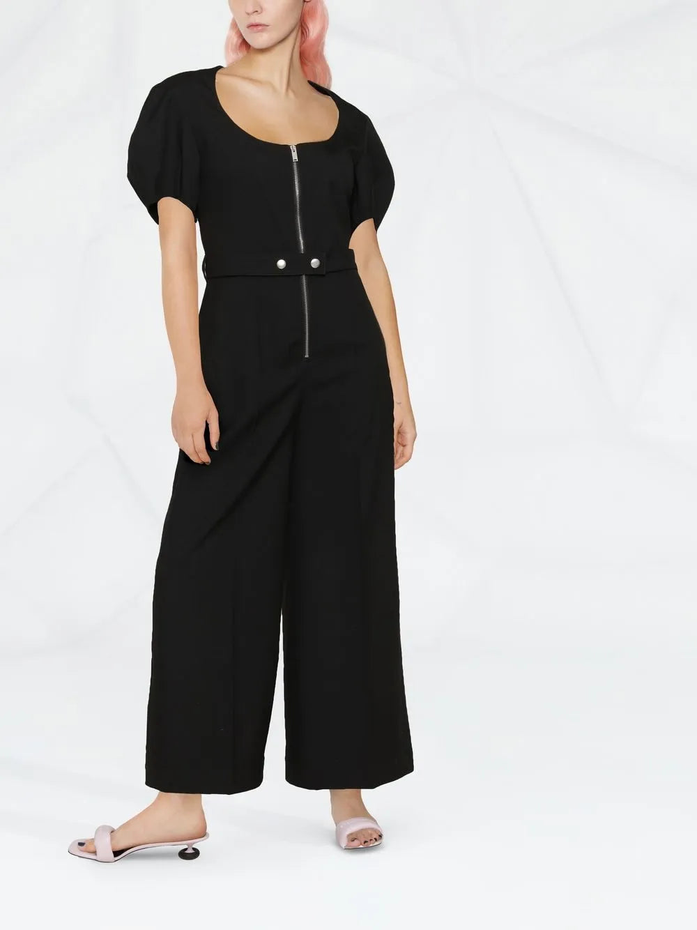 Black jumpsuit, Stella McCartney, elegance, flared silhouette, evening attire