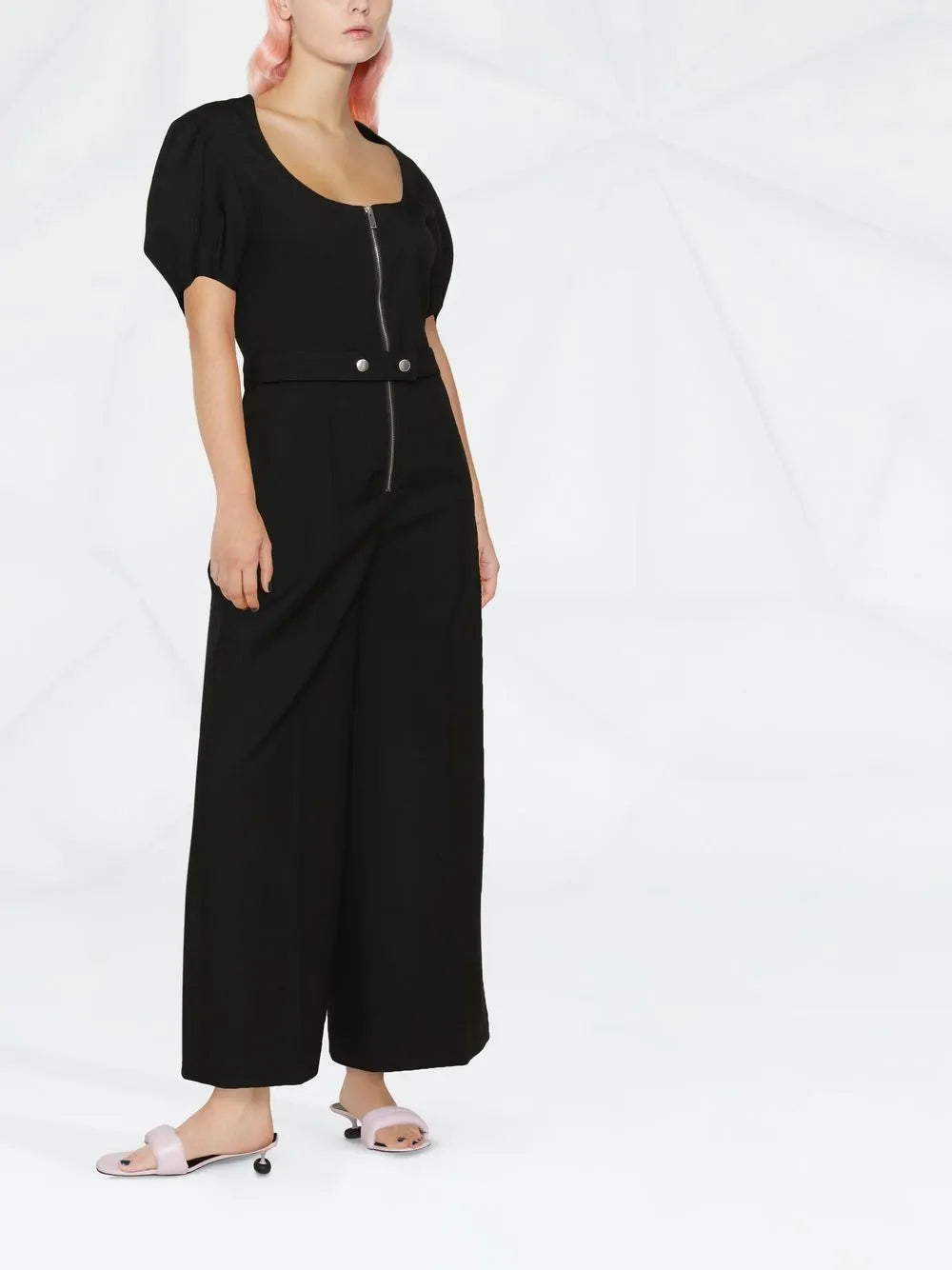 Black jumpsuit, Stella McCartney, elegance, flared silhouette, evening attire